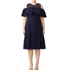 Eloquii Navy Blue Cold Shoulder Ruffle Dress Plus Size 20